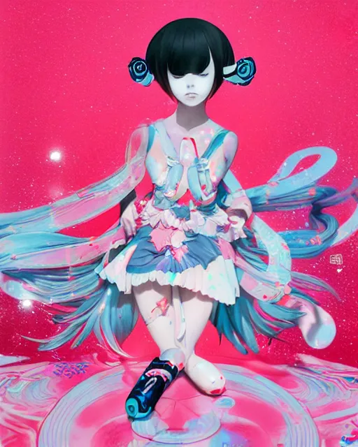 Image similar to james jean isolated vinyl figure harajuku magical girl character design, figure photography, dynamic pose, holographic undertones, motion shapes color design, glitter accents on figure, anime stylized cute guro, sharp focus, accurate fictional proportions, high delicate defined details, ethereal lighting