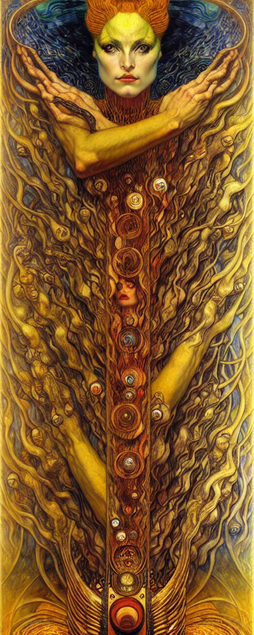 Image similar to Divine Chaos Engine by Karol Bak, Jean Delville, William Blake, Gustav Klimt, and Vincent Van Gogh, symbolist, visionary