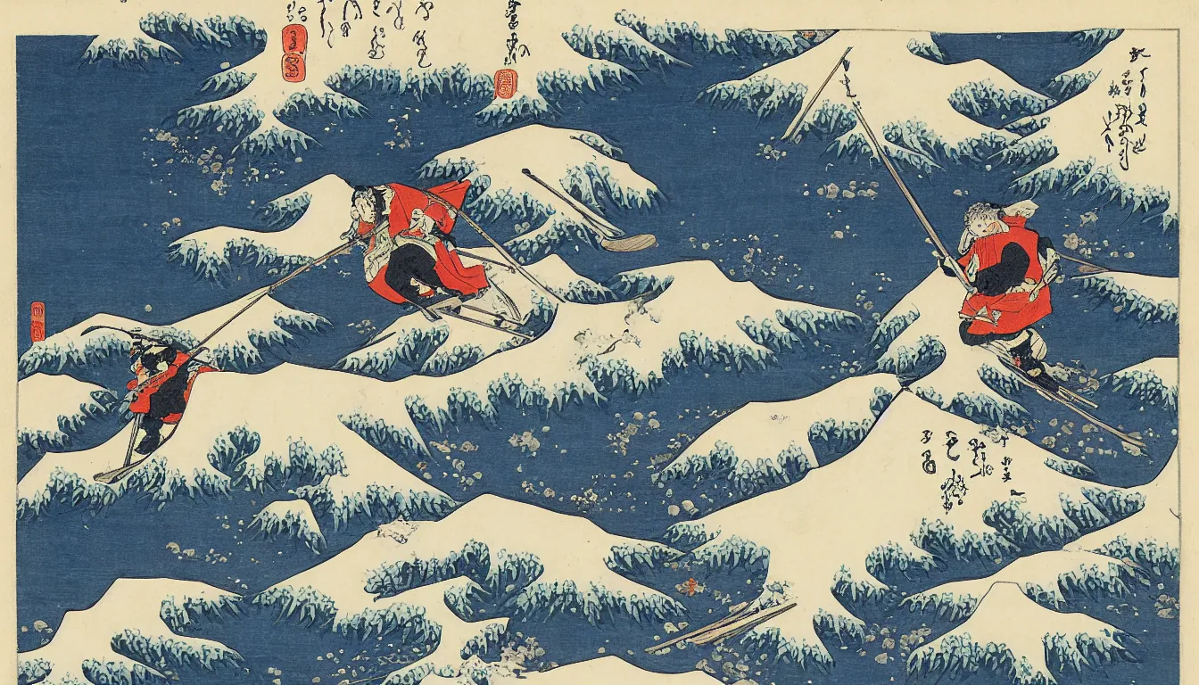 Image similar to skier by hokusai, ultra detailed