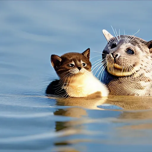 Image similar to national geographic photograph of a seal with a kitten