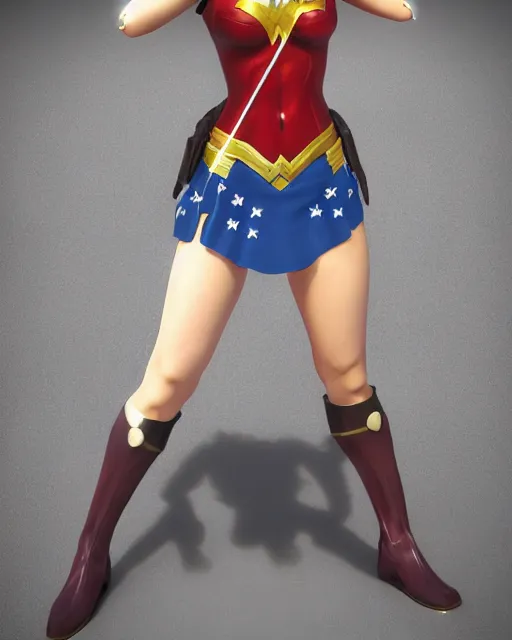 Image similar to stylish cute wonderwoman portrait hd sharp 3d model vray render in Pixar squareenix game anime manga toriyama Miyazaki style trending on pixiv skeb