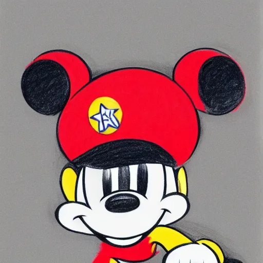 Image similar to a drawing of disney's mickey mouse in a ushanka with a soviet emblem, color, professional,