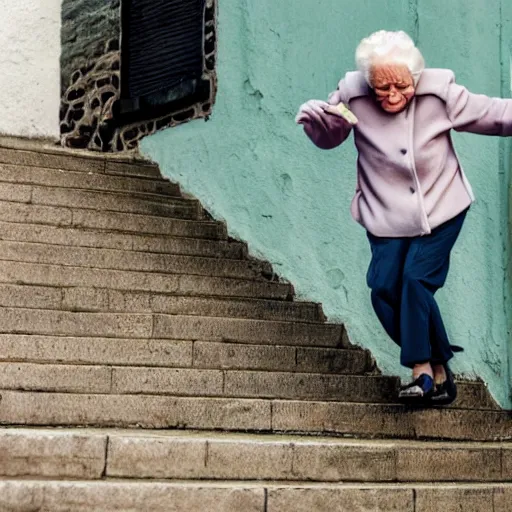 Image similar to old woman falling down the stairs