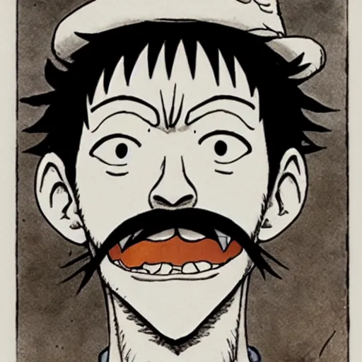 Image similar to [ luffy mustache ] ( by kim jung gi ) ( by george morikawa ) ( by kentaro miura ) ( by eiichiro oda )