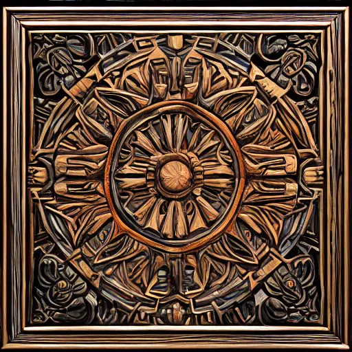 Prompt: intricate colorfully painted carved wood paneling, dark souls, ivory and copper, artstation