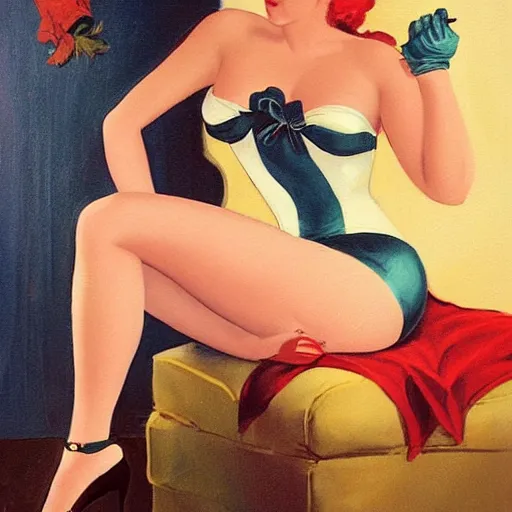 Image similar to a painting in the style of gil elvgren.