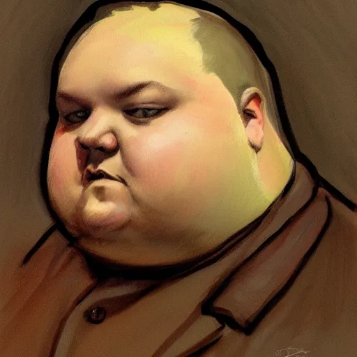 Image similar to highly detailed portrait of a grossly obese man who is shaped like a pear artstation, 8 k, sfx, john singer sargent.