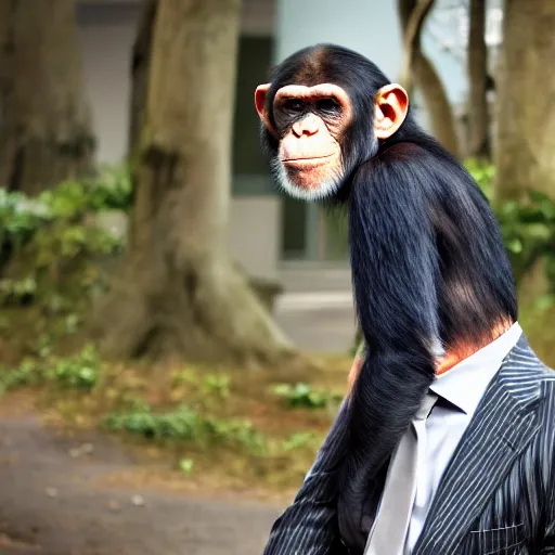 Image similar to chimpanzee wearing a suit and tie, ready for a meeting