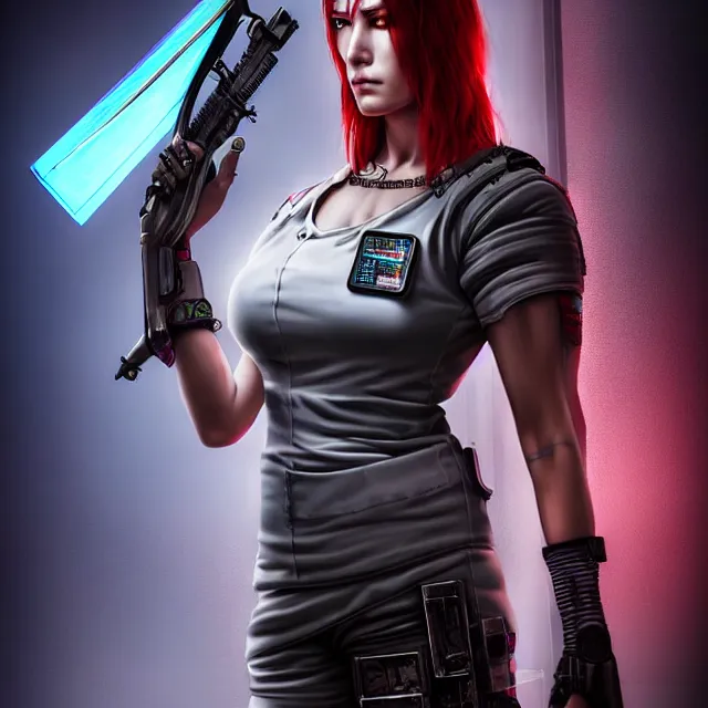 Image similar to cyberpunk nurse warrior, highly detailed, 4 k, hdr, smooth, sharp focus, high resolution, award - winning photo, anne stokes, photorealistic