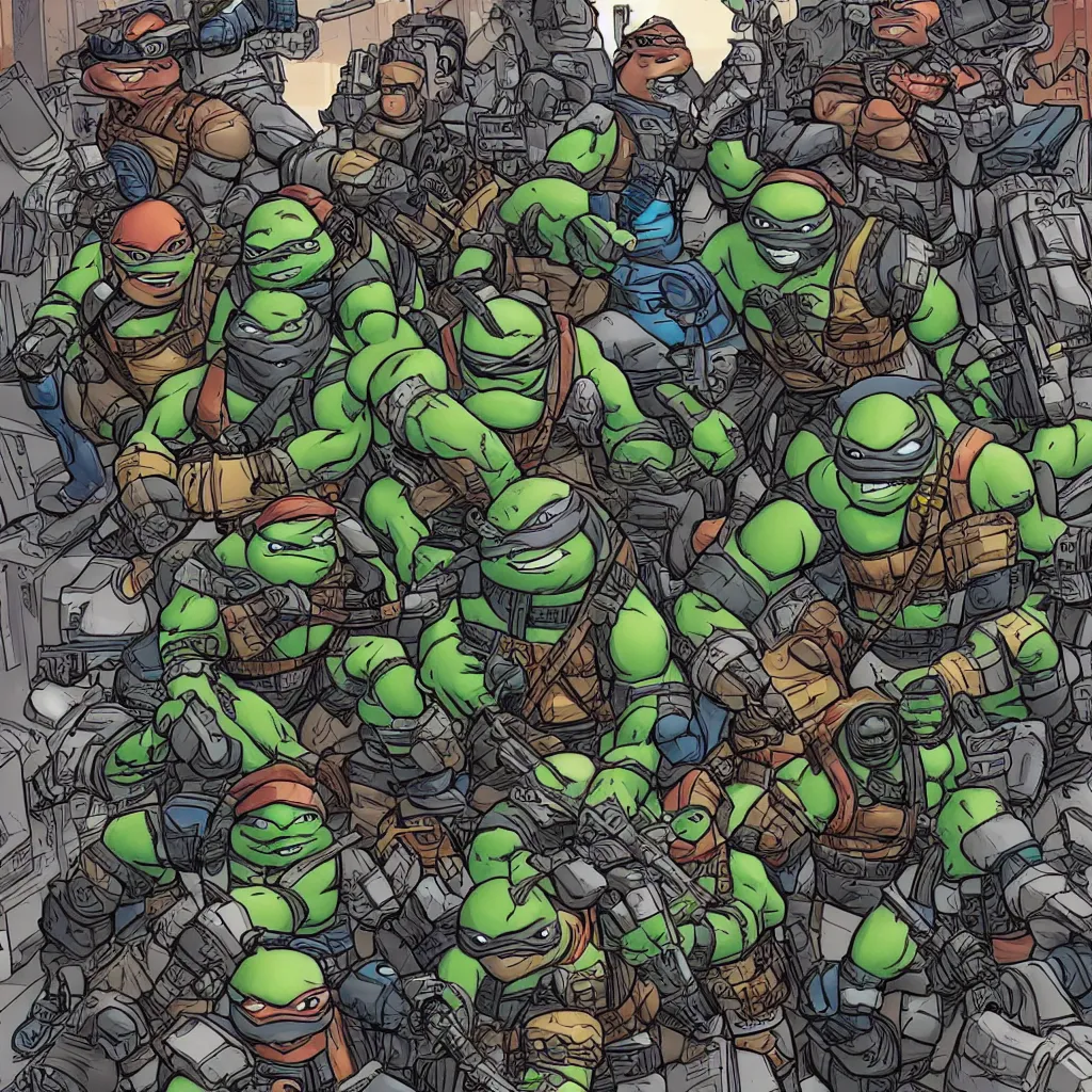 Image similar to a cyberpunk teenage mutant ninja turtles