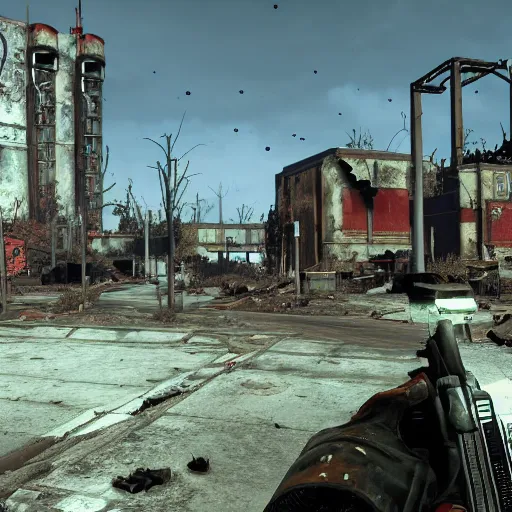 Image similar to Helmond in ruins post-nuclear war in Fallout 4, in game screenshot