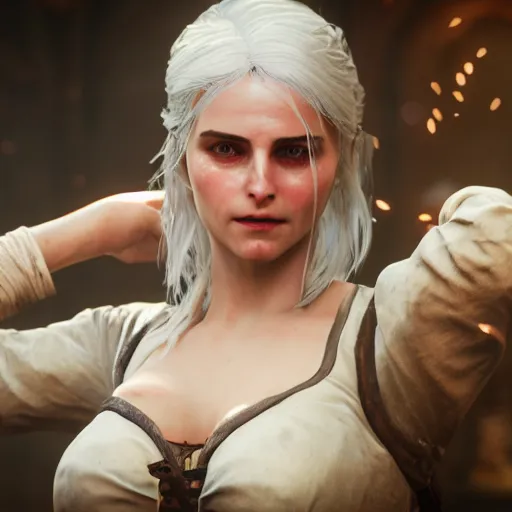 Prompt: concept art of Ciri from the Witcher 3 in wooden bath, 8k, uhd