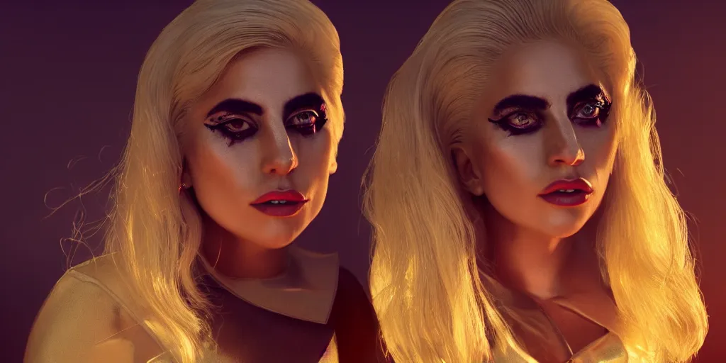 Prompt: lady gaga play H quinn, volumetric lighting, beautiful, golden hour, sharp focus, ultra detailed, cgsociety