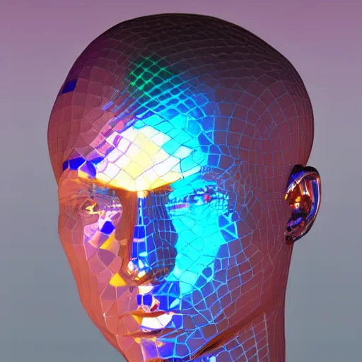 Image similar to a 3d human head made up of shiny holograms