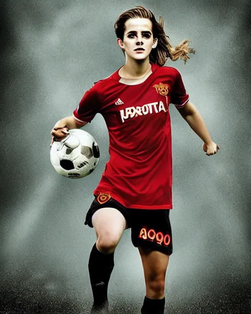 Image similar to a portrait of emma watson as a lokomotiv football player, hyper realistic