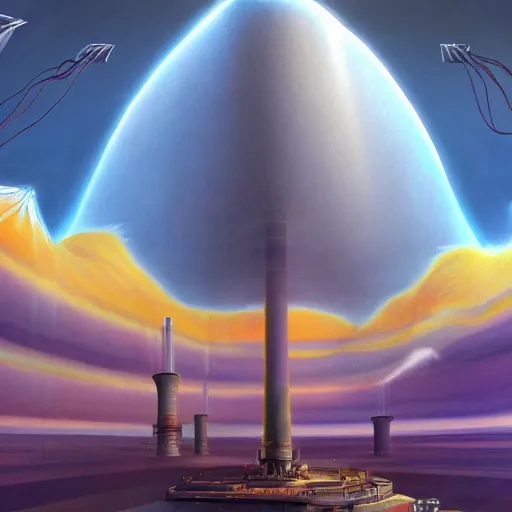 Prompt: A surreal landscape around a nuclear reactor by Noah Bradley and Salvador Dali, 4k, award winning artwork, trending on artstation.