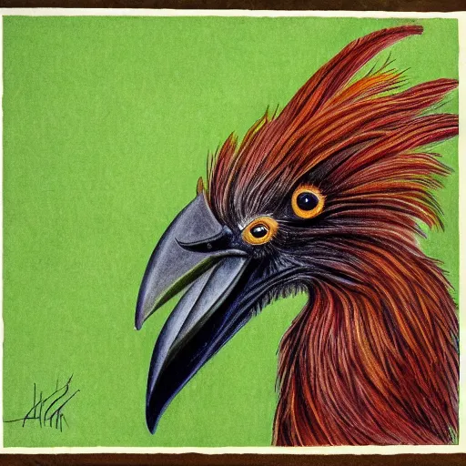 Image similar to drawing of a happy hoatzin