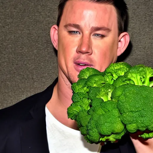 Image similar to Channing Tatum afraid of broccoli