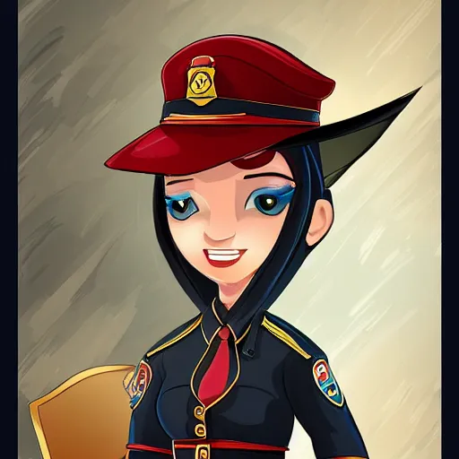 Image similar to beatiful anthropomorphic female dragon working as a police officer, cartoon, digital art, full character, high detail drawing