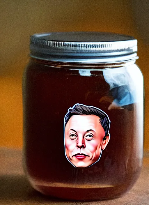 Image similar to homunculus version of elon musk pickled in a jar