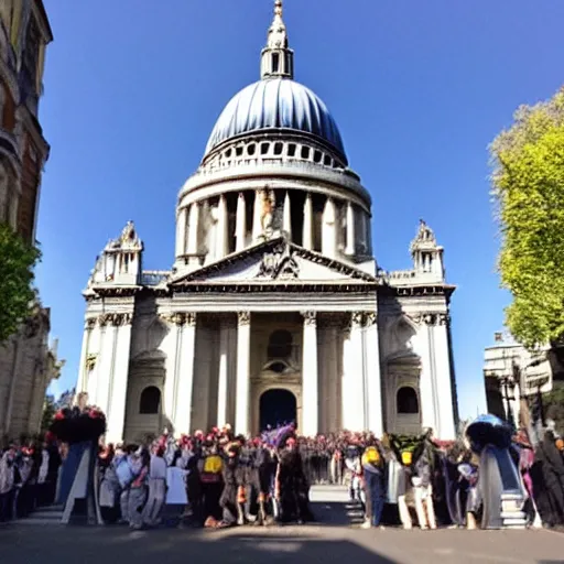 Prompt: st. paul ’ s cathedral in london, funeral procession for a minion