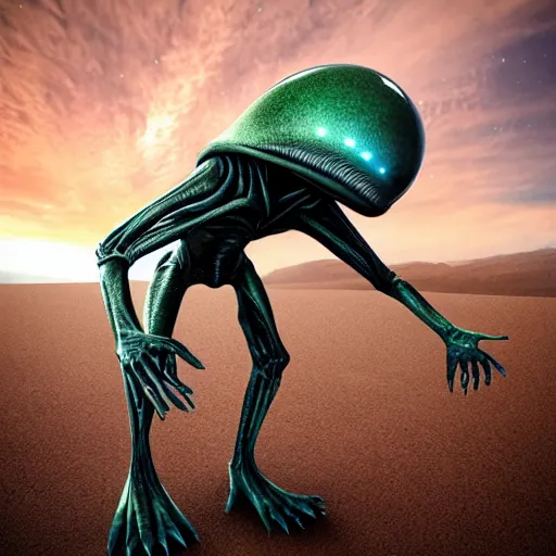 Image similar to an alien taking a selfie on earth
