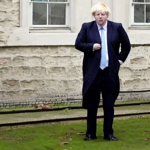 Image similar to boris johnson looking depressed in a maid costume