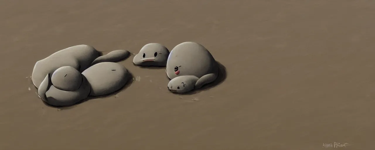 Image similar to a clean seal skeleton in river mud, goro fujita, studio ghibli, rim light, sad lighting, dark lighting, clear focus, very coherent