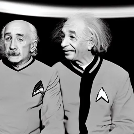 Image similar to Young Eintsein and Old Einstein in starfleet uniforms from the next Star Trek movie