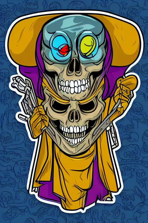 Prompt: A portrait of a skeletor that is a gangster, sticker, colorful, illustration, highly detailed, smooth and clean vector curves, no jagged lines, vector art, smooth