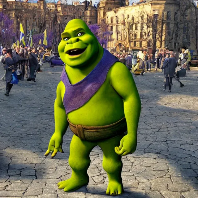 Prompt: shrek as president of ukraine