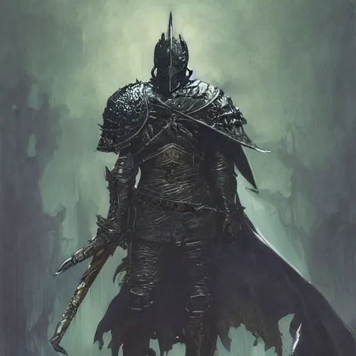 Image similar to The Dark Souls Knight, art by Craig Mullins, Simon Bisley, Gregory Manchess, Fernanda Suarez, Artem Demura, Alphonse Mucha, Donato Giancola, Jason Felix, Steve Argyle, Tyler Jacobson, Peter Mohrbacher, digital art, trending on artstation