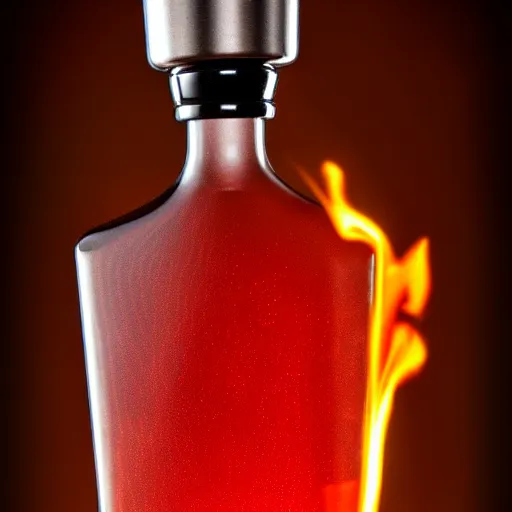 Prompt: a translucent glass vodka bottle with retro flame fire designs in a plique - a - jour enameling technique, 8 k, studio lighting