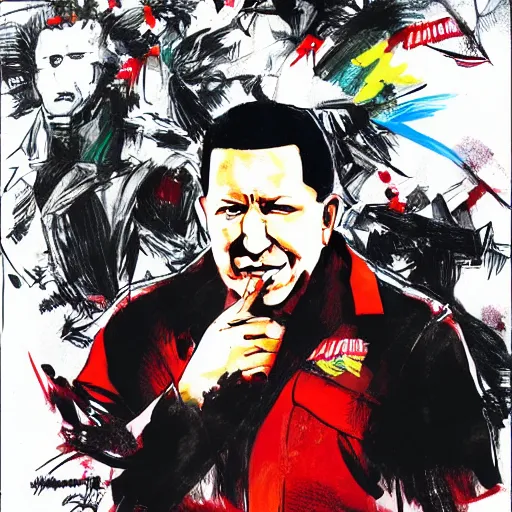 Prompt: hugo chavez in the style of yoji shinkawa, 4k