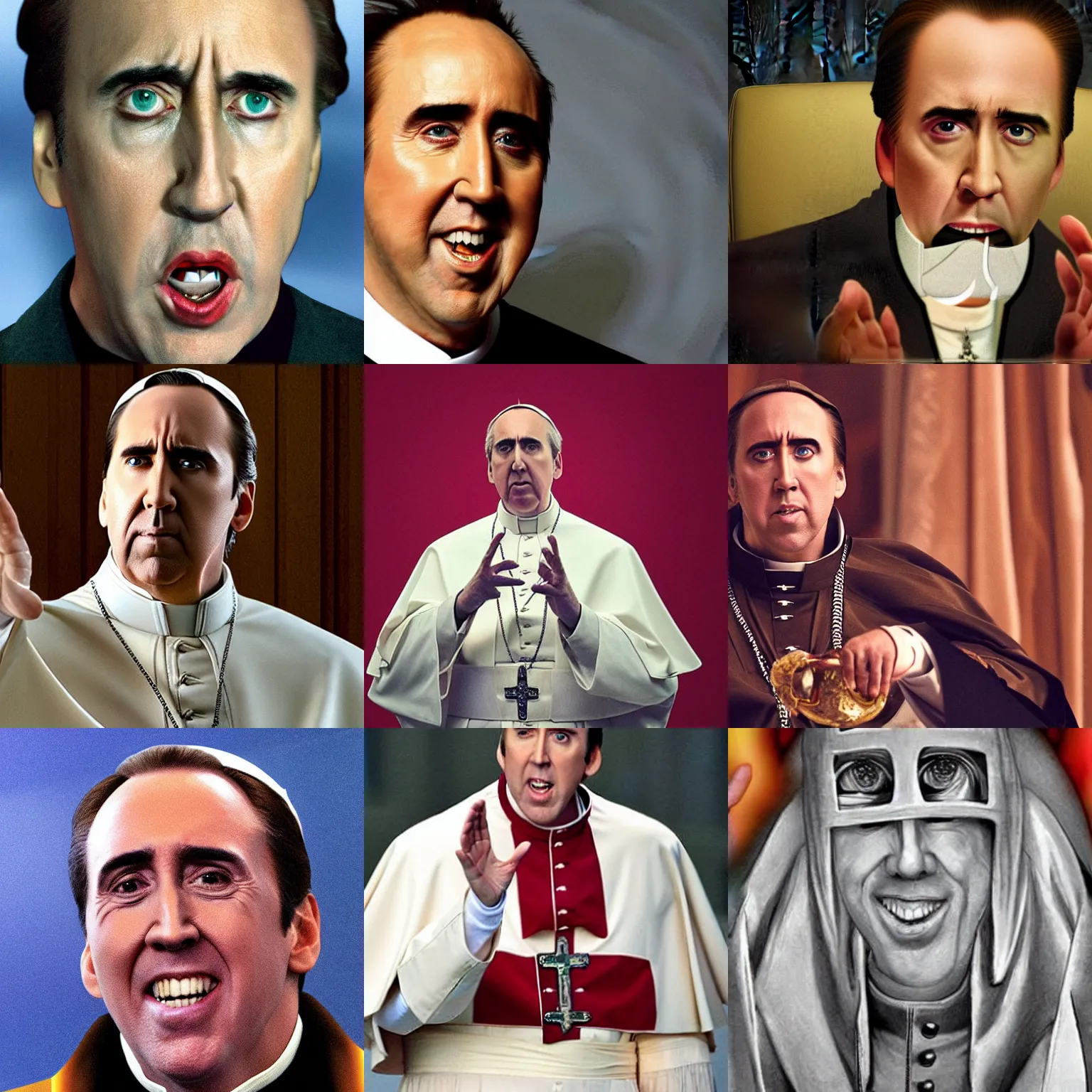 Prompt: Nicholas Cage as the Pope, secretly an extraterrestrial alien, photograph