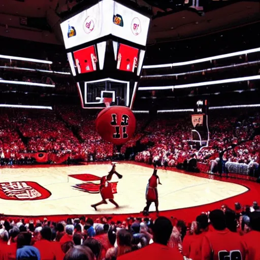 Image similar to woman plying basketball on court in a chicago bulls jersey at the united center