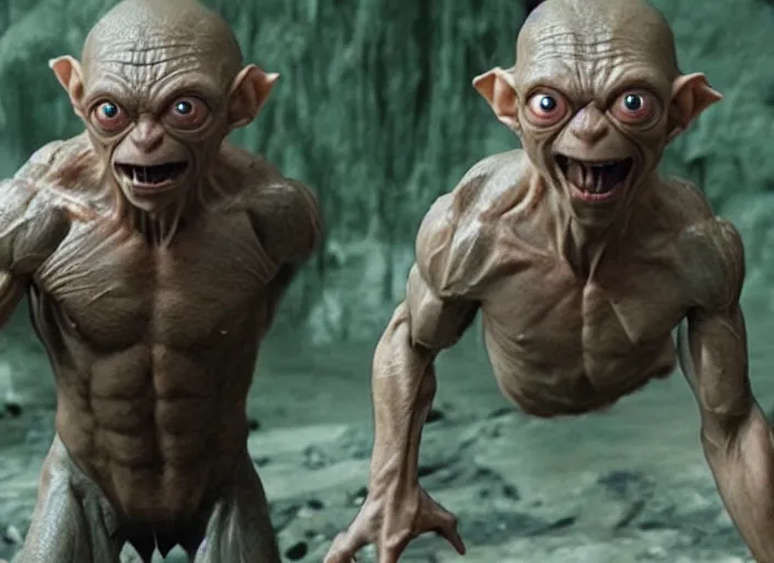 Image similar to very muscular Gollum, movie still