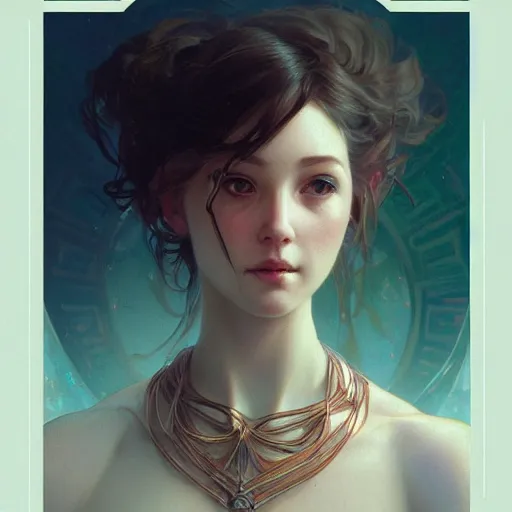 Image similar to Portrait of the most advanced female humanoid robot, intricate, headshot, highly detailed, artstation, concept art, sharp focus, cinematic lighting, illustration, art by artgerm and greg rutkowski, alphonse mucha, cgsociety