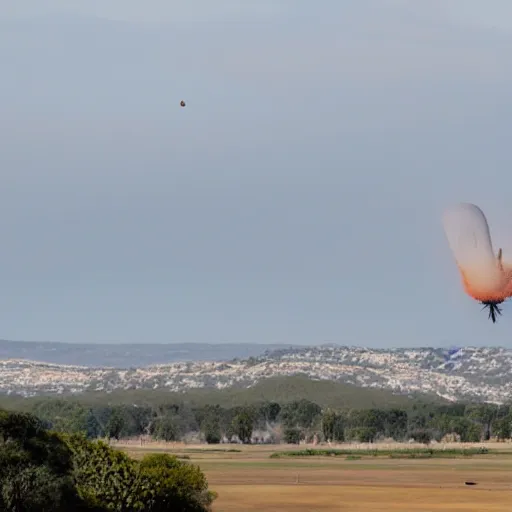 Image similar to A blimp exploding near an observatory