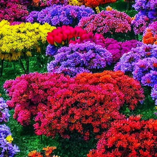 Image similar to Hundreds of colorful flowers blossoming, climax, brilliant, cinematic, epic, 8k, sharp focus