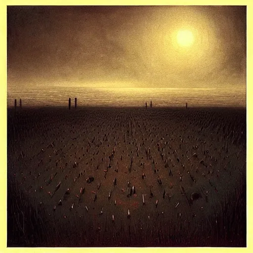 Prompt: “ ufo abduction over a field of tombstones, beksinski ”