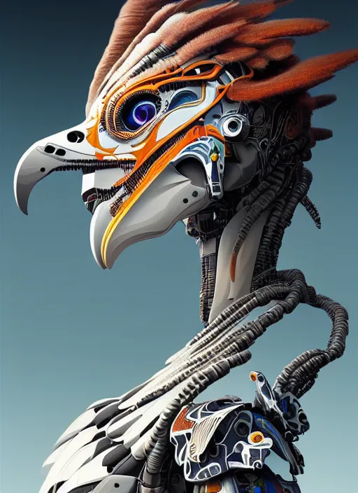 Image similar to side profile! portrait of a hybrid robot eagle, floral! horizon zero dawn machine, intricate, elegant, highly detailed, ray tracing, digital painting, artstation, concept art, smooth, sharp focus, illustration, art by artgerm and greg rutkowski and alphonse mucha, 8 k