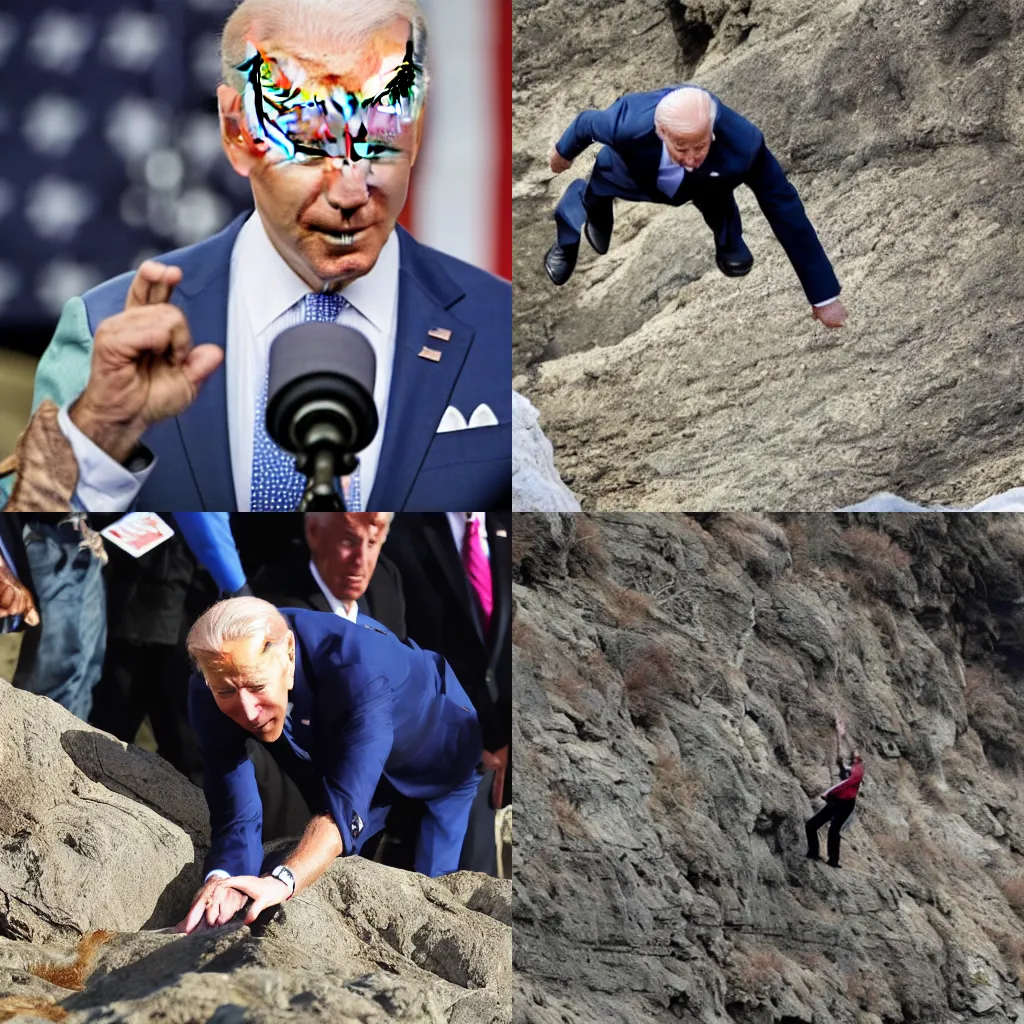 Prompt: joe biden fall over off cliff