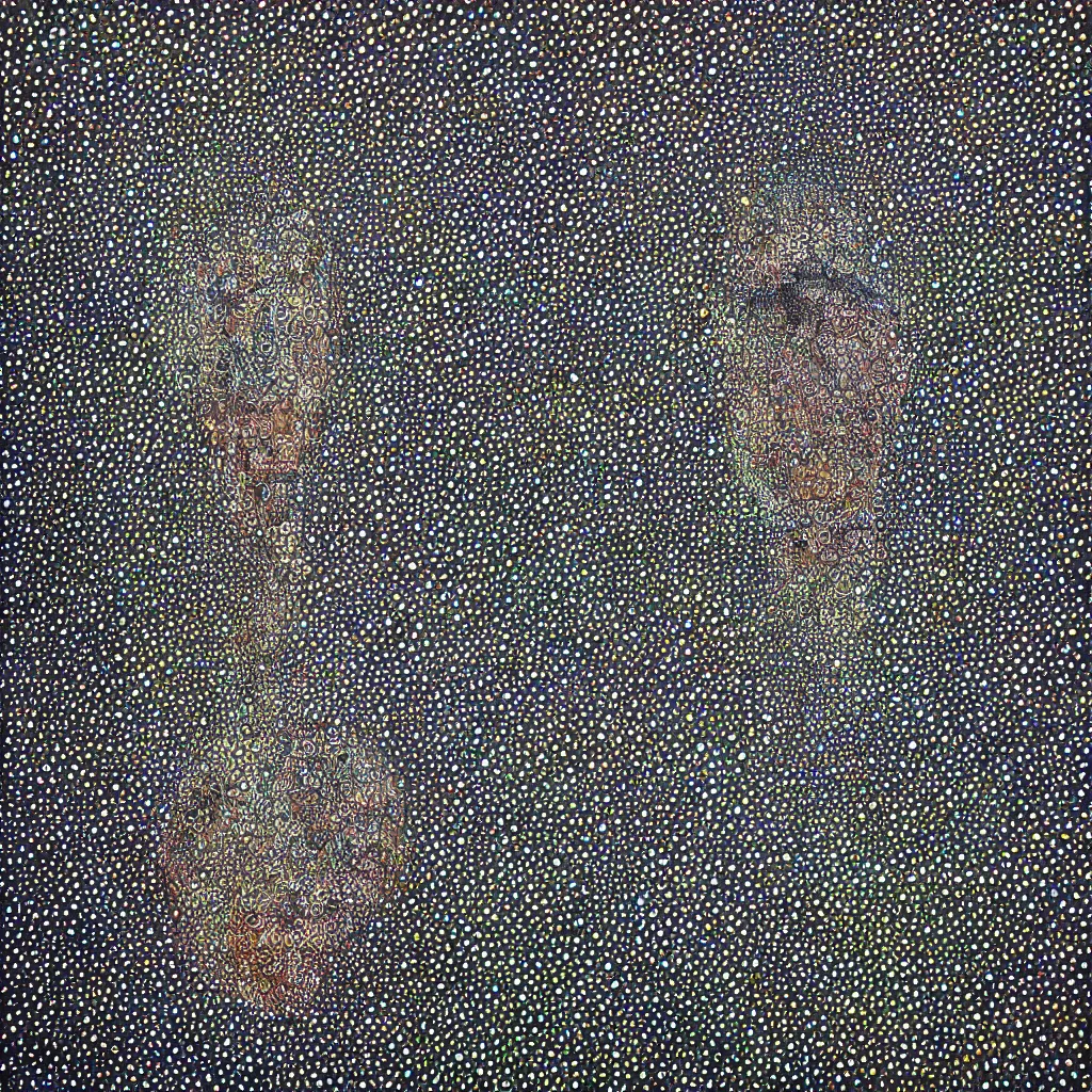 Image similar to camo made of out teeth, smiling, abstract, maya bloch artwork, do hoang tuong artwork, cryptic, dots, stipple, lines, splotch, concrete, color tearing, uranium, neon, pitch bending, faceless people, dark, ominous, eerie, minimal, points, technical, painting