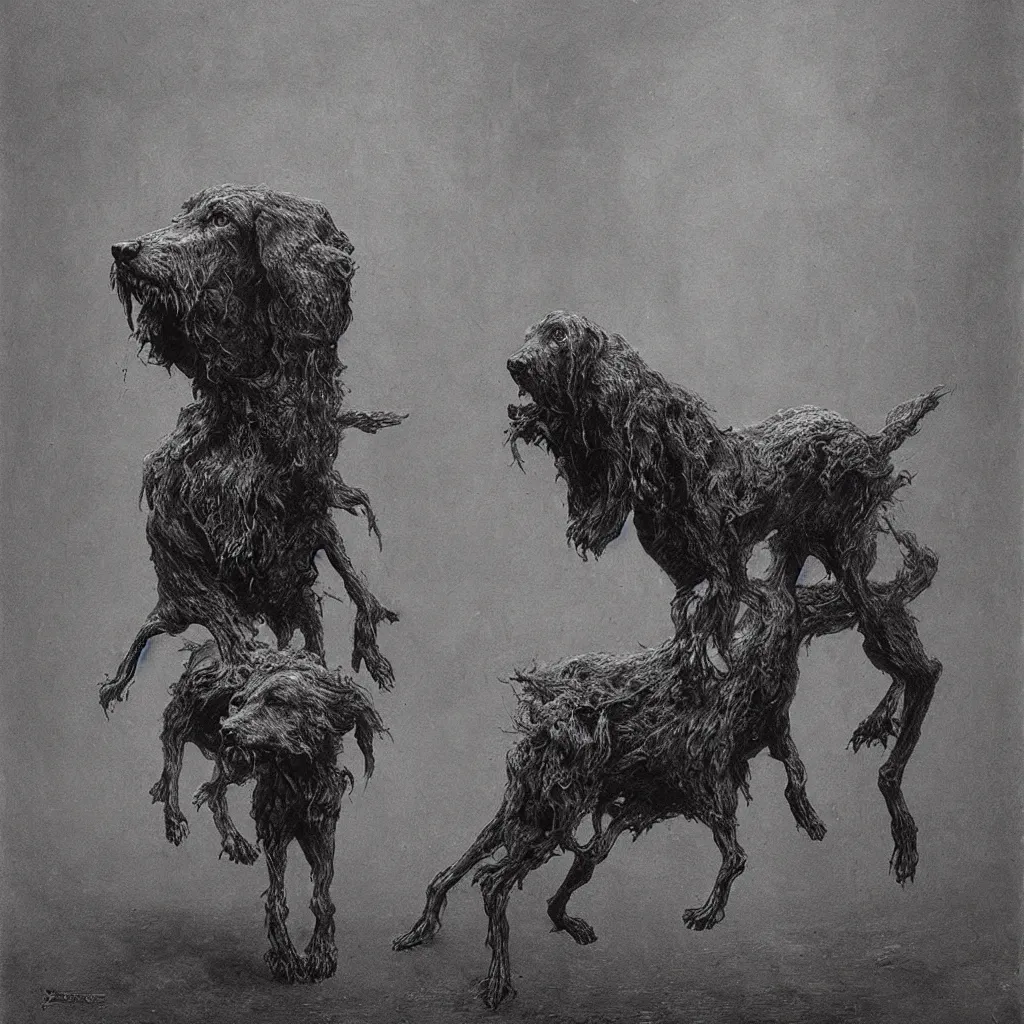 Prompt: demonic dog, necromorph, zdislaw beksinski