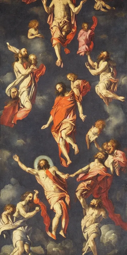 Image similar to ascension of christ. 1 8 th century realistic expressive oil on paper