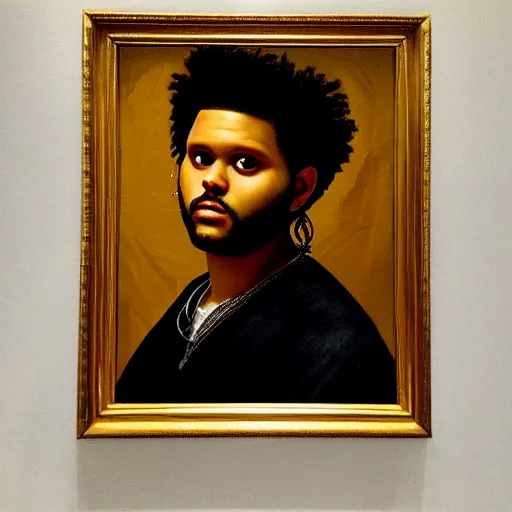 Image similar to a renaissance style portrait painting of the weeknd