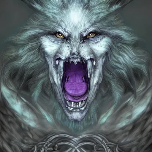 Image similar to a purple werewolf howling into a full moon, in the style of ayami kojima, realistic digital painting, very detailed