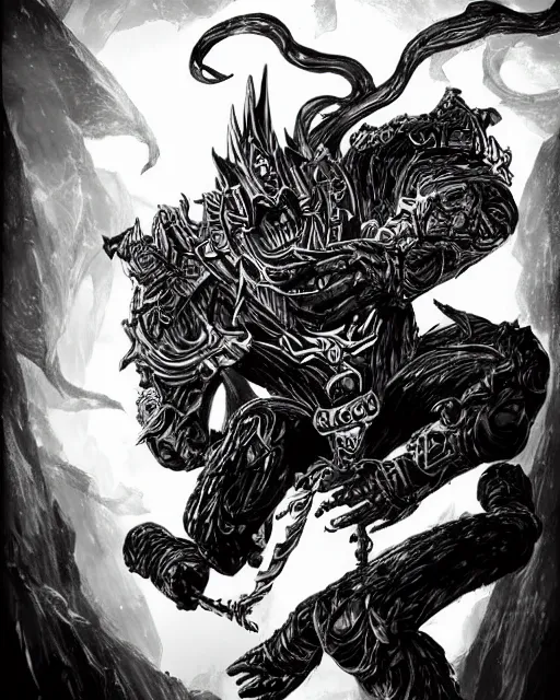 Image similar to A d&d mimic leaving a chest, black and white, fantasy art, monster art, in the style of masami kurumada, illustration, epic, fantasy, intricate, hyper detailed, artstation, concept art, smooth, sharp focus, ray tracing