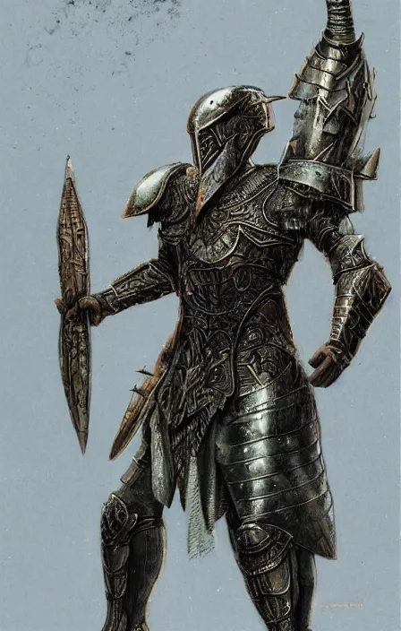 Prompt: thunder warlord, wearing thunder armor, armored arms, armored legs, ancient greek ornamented armor, beksinski, weta workshop concept art